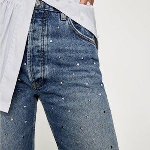NWOT ZARA The Vintage High Waist Jeans w/ Allover Studs Sz 4